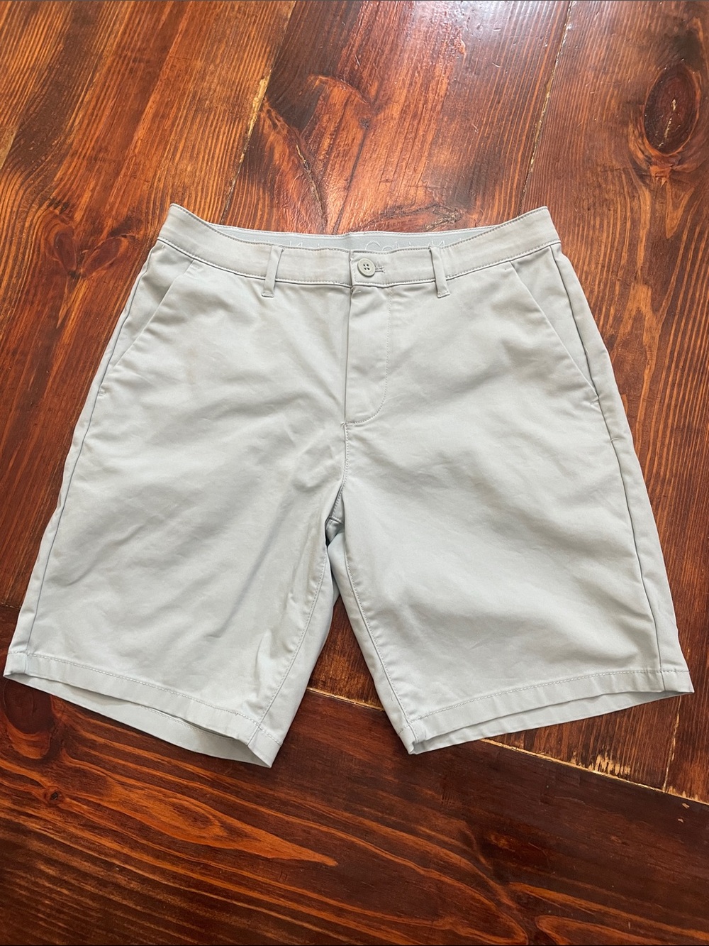 Calvin Klein Light Green Flat-Front Chino Shorts